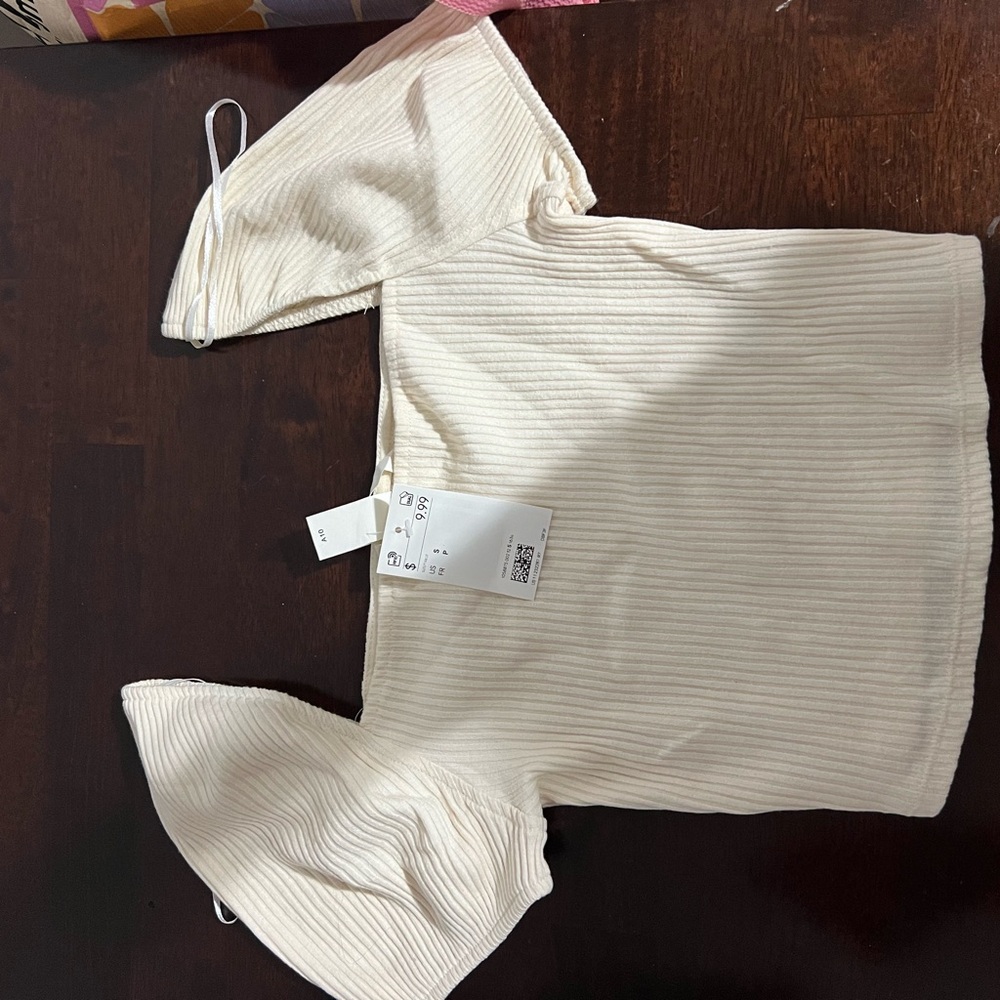 Cream Ribbed Knit Top